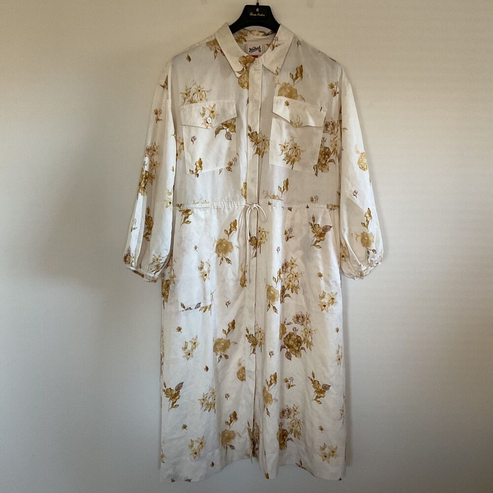 Woolrich X Target Womens Yellow Floral Button Up Utility Midi Dress XL Lyocell